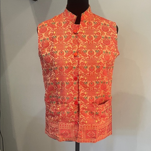 Vibrant Orange Patterned Vest -taco Tuesday style - Picture 1 of 3